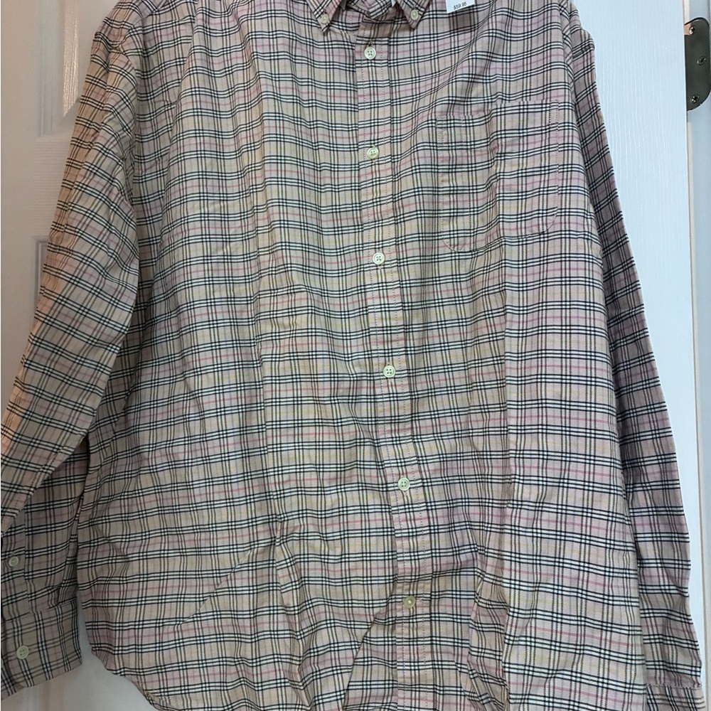 GAP Plaid Button-Down Shirt in Beige, Pink, Blue